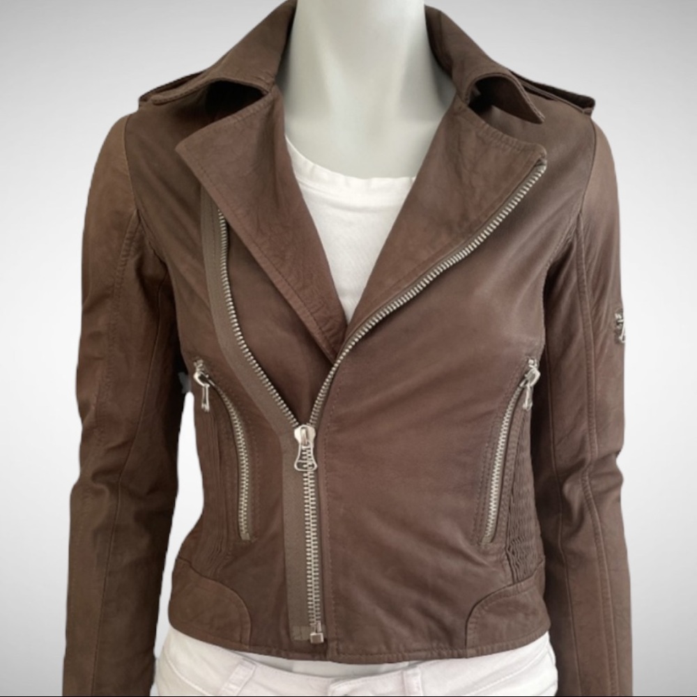 Joe’s Jeans Vintage Taupe Leather Moto Jacket XS